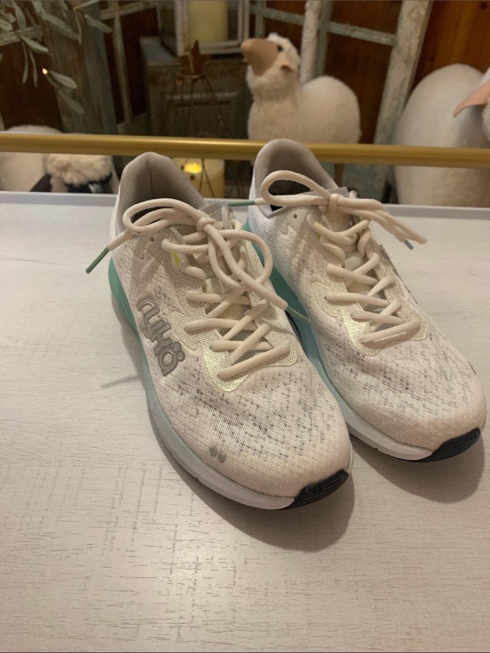 Ryka Women's Athletic Sneakers - Cream with Mint Accents